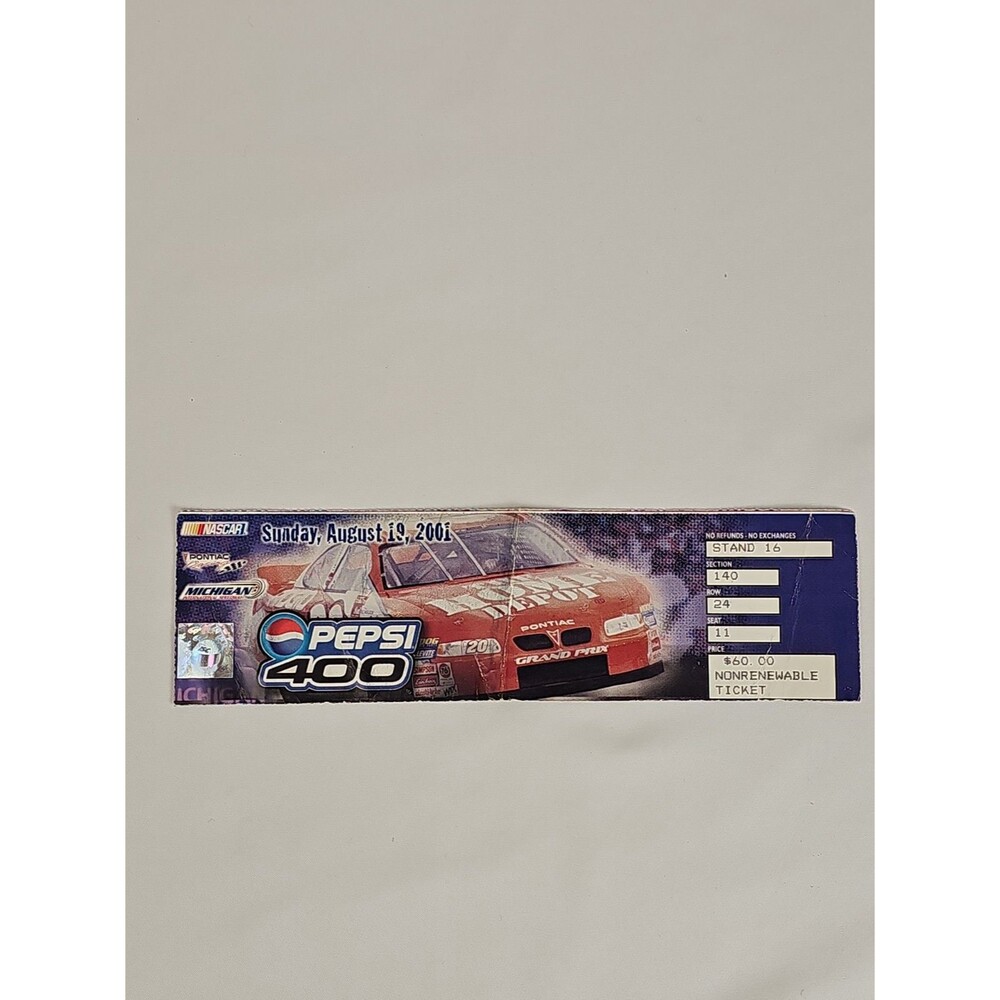 2001 Pepsi 400 Michigan NASCAR Ticket Stub Sterling Marlin Pontiac Aug 19 Used